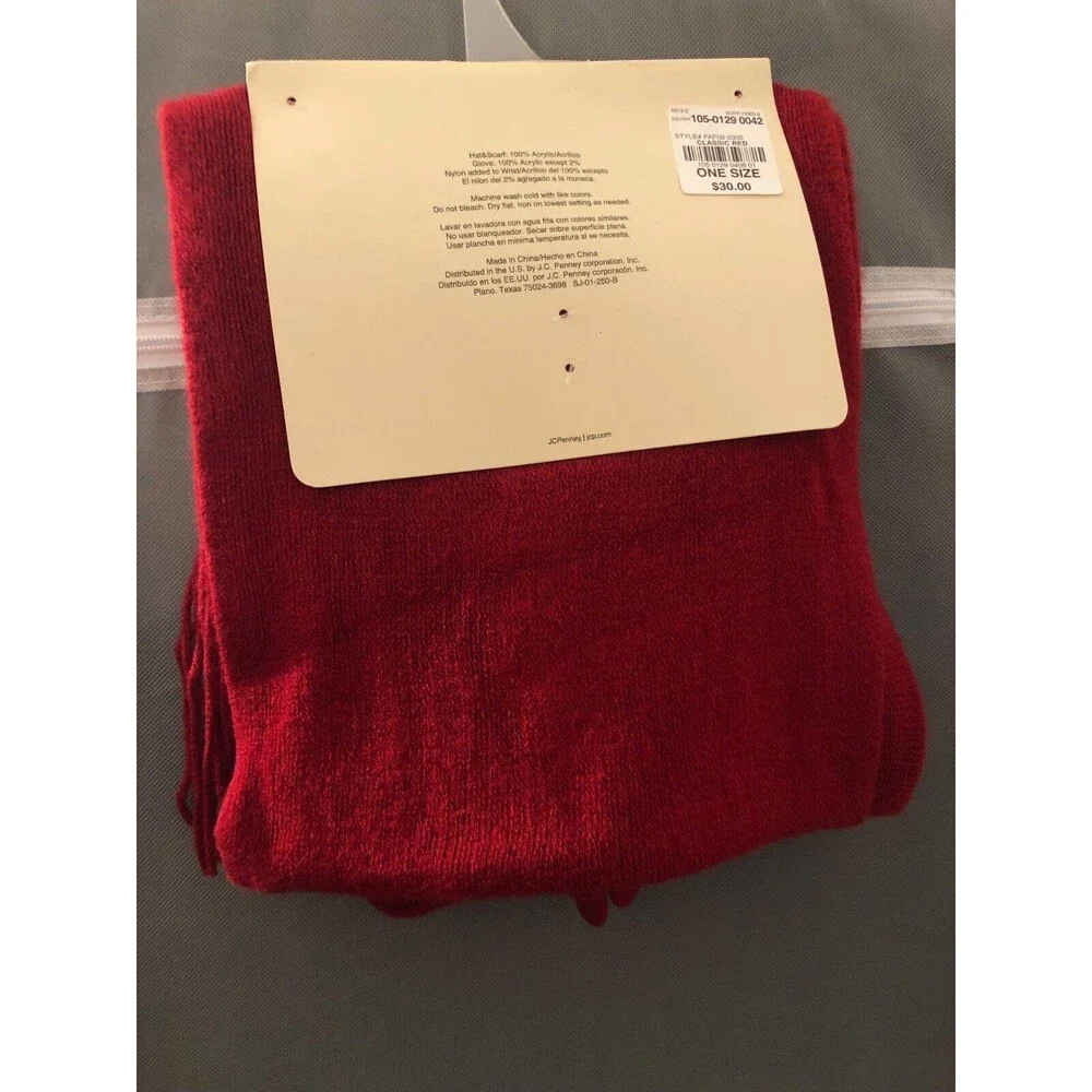 St. John's Bay Red Scarf, Hat, and Gloves Set - Picture 2 of 3
